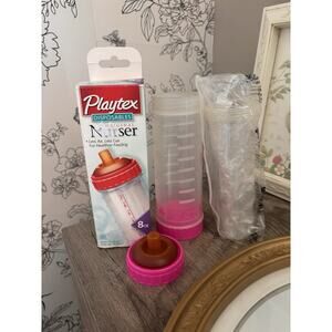 New Vintage Playtex Nurser Kit Pink 8oz Original Flat Top Nipple w/ liners!